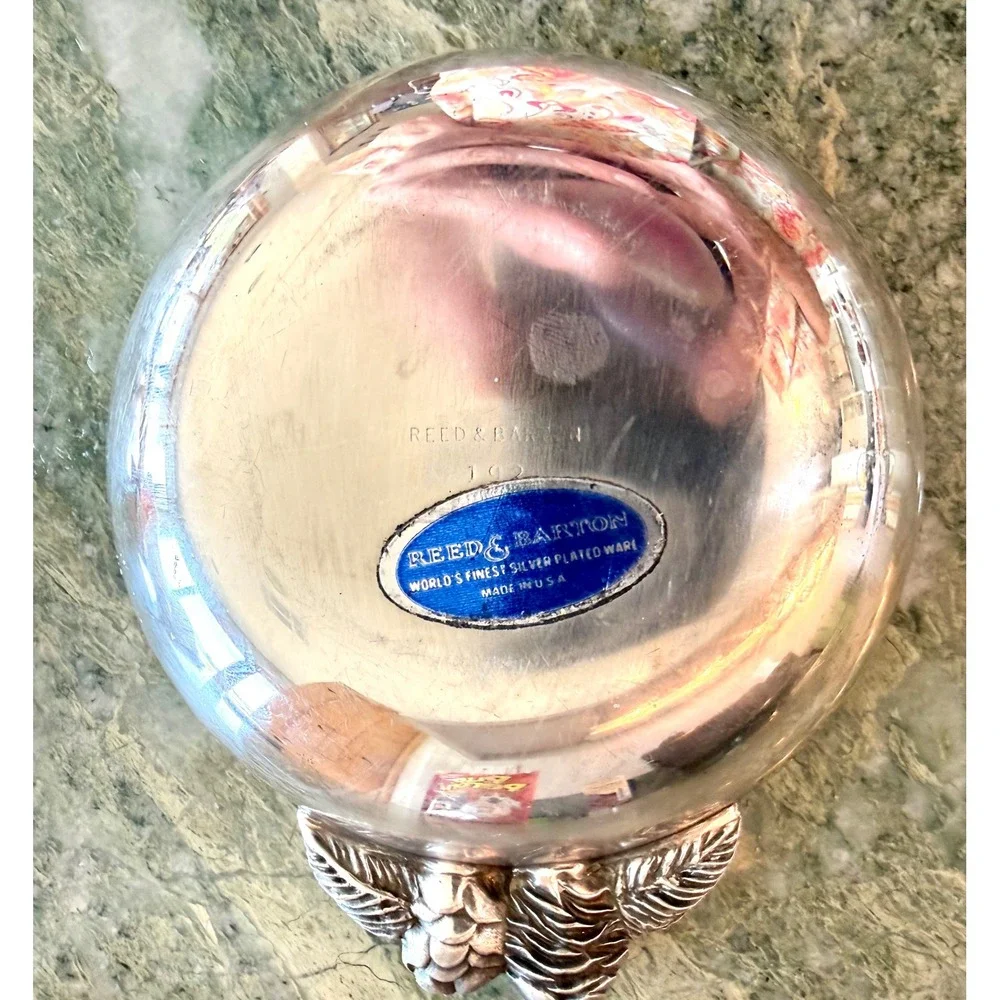Vintage Reed‎ & Barton Silverplate Red Glass Snack Bowl Pinecone Candy Dish
